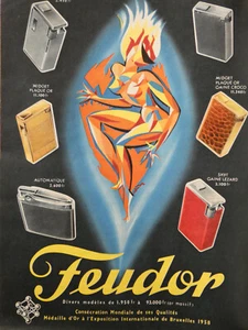 PUBLICITÉ 1958 BRIQUET FEUDOR CONSÉCRATION MONDIALE MÉDAILLE D'OR À BRUXELLES - Picture 1 of 1