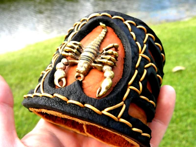 Wide large cuff bracelet Scorpion Ketoh genuine Buffalo Bison leather adjustable - Image 1 of 4