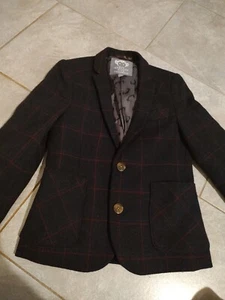 Boys Navy Wool Blazer With Red Checks Size 6 - Picture 1 of 4