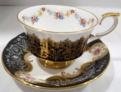 Vntg PARAGON TRENTON  Black & Gold Footed Cup & Saucer Set Bone China ENGLAND - Image 1 of 4