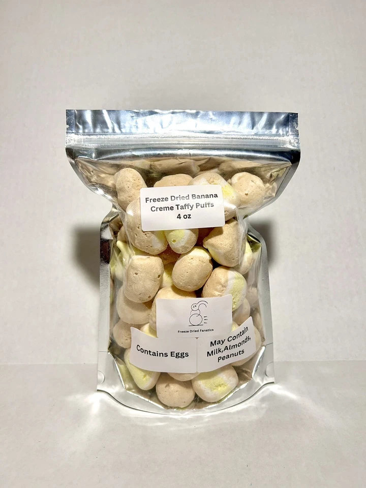 FREEZE DRIED FANATICS Freeze Dried Taffy Banana Creme Saltwater Taffy Candy 4 Oz Made Fresh Each Order