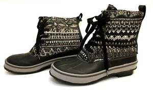 Women's Waterproof Black/Grey Lace-Up Rain Boots Size 10 Mane made material - Picture 1 of 8
