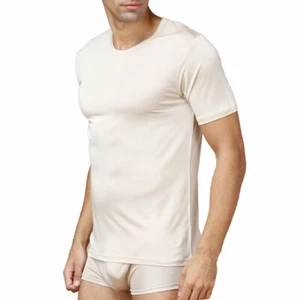 2024 T Shirt Pure Silk Knit Men's Shirt Round Neck Short Sleeves Solid Us S M L - Picture 1 of 9