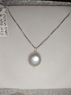 Collana Artigianale In Argento 925 Con Perla Mabe Naturale +Scatola Regalo - Immagine 1 di 4