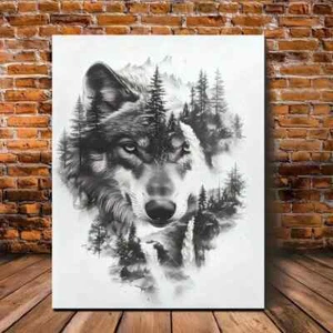 Lienzo arte de pared paisaje bosque abstracto lobo salvaje sin marco/enmarcado - Imagen 1 de 7