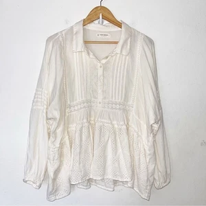 LUCKY BRAND Elfenbein Ösen Top Gr. L bestickt Langarm Cottagecore Bauer - Bild 1 von 14