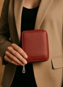 LONGCHAMP Leather Zip Wallet ID Card Holder Organizer Bifold Purse Compartment - Picture 1 of 15