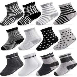 Baby Boy Socks, 12 Pairs Non Skid Anti Slip Cotton Grip Socks for Toddler Bab... - Picture 1 of 7