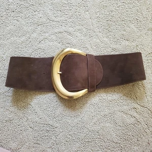 Vintage 80er braun Wildleder Leder Donna Karan New York breiter Gürtel Messingschnalle Medium - Bild 1 von 10