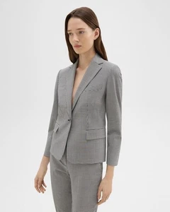 NEW Theory Black White Checked Slim Fit Wool Blend Blazer Sz 00 NWT $445 - Picture 1 of 17