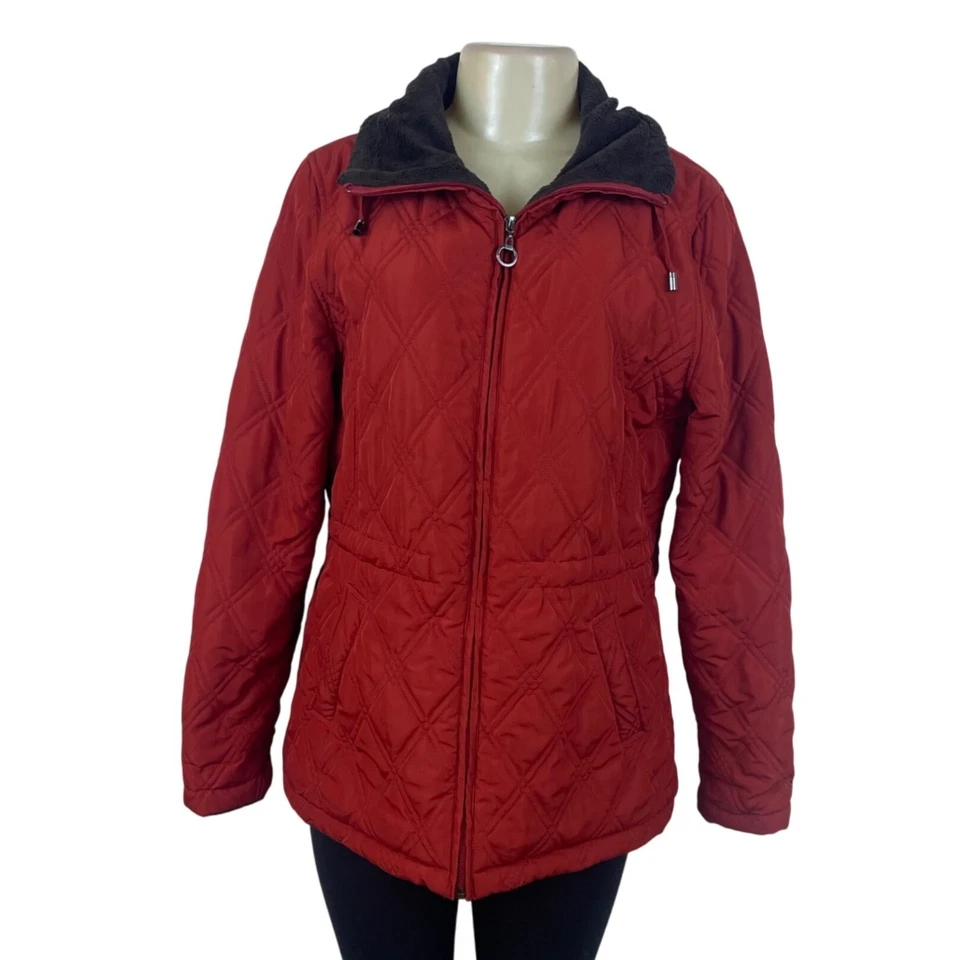 Chaqueta acolchada roja resistente a la intemperie para mujer sintética forrada Sherpa cremallera completa talla M Foto 1 de 4