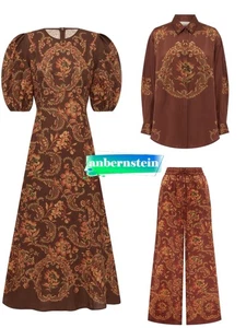Alemais Seraphine bedrucktes Kurzarm Hemd + Hosenanzug Ramie Kaffee Kleid - Bild 1 von 43
