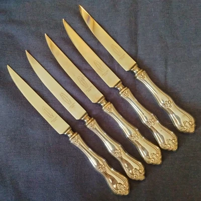 5 sterling silver handle steak knives E. Parker & Sons beaded Sheffield, England - Image 1 of 4