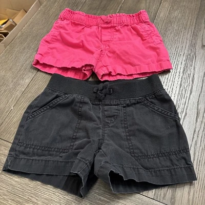 Lot of 2 Pairs Girls Shorts Size 4-5T. Pink & Black. Elastic Waists - Image 1 of 4