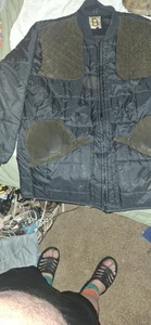 Giacca da tiro vintage Bob Allen nera puffer trapuntata con camoscio verde uomo XL - Foto 1 di 11