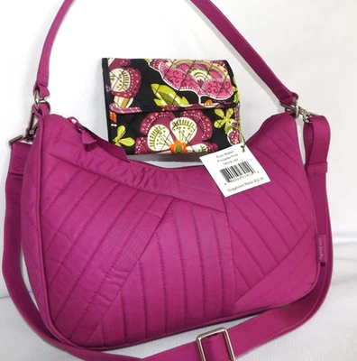 Bandolera VERA BRADLEY Frannie Media Luna Rosa Frambuesa Oscura Pirueta Cartera Nueva Foto 1 de 4