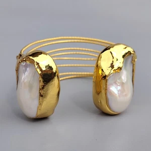 Bracciale di perle Keshi barocco bianco braccialetti di lusso dichiarazione braccialetto aperto gioielli - Foto 1 di 7