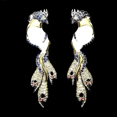 Pendientes de plata de ley 925 redondos zafiro piedras preciosas naturales joyería de pavo real Foto 1 de 4