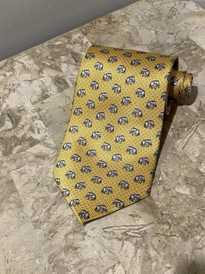 Como House ItaIy 黄色丝绸领带大象图案 100% 真丝意大利制造 — 第 1/4 张图片