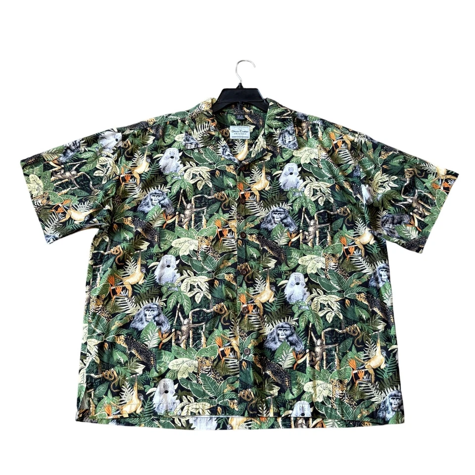 Vintage David Carey Camp Shirt Mens Size XL Green African Jungle Gorillas Safari - Image 1 of 4