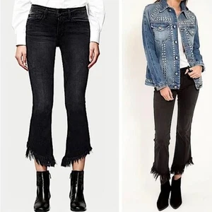 Frame Le Crop Mini Boot Fox Park Fringe Shredded Hem Jeans - Black - Size 28 - Bild 1 von 6