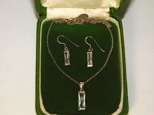 Nip Nuovo Argento Sterling Luccicante Cz Orecchini Cristallo 16 " Collana Set 7h - Foto 1 di 9
