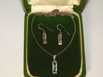 Nip Nuovo Argento Sterling Luccicante Cz Orecchini Cristallo 16 " Collana Set 7h - Immagine 1 di 4