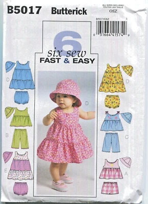 BUTTERICK EASY B5017 Infants' Top, Dress, Panties, Shorts, Pants & Hat UNCUT - Image 1 of 3