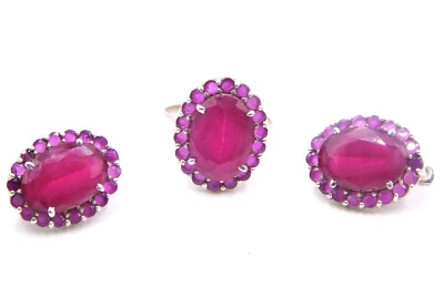 11.9 GM 925 Argento Sterling Rubino Taglio Gemma Gioielli Set Orecchino & Anello - Immagine 1 di 4