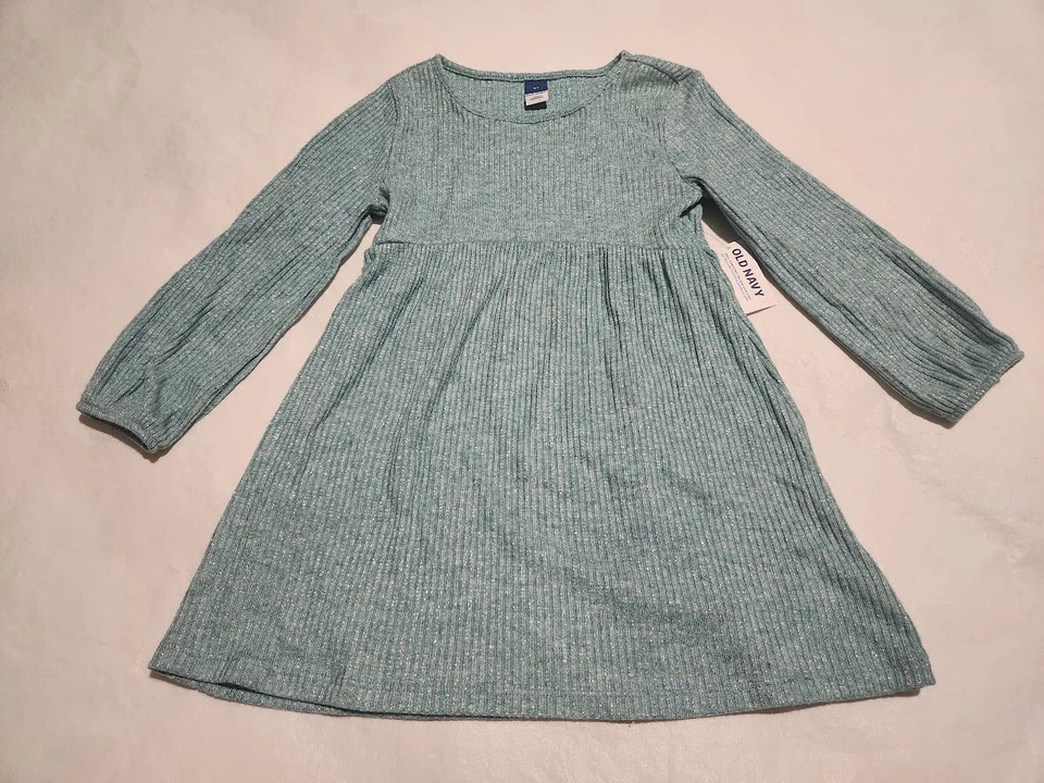 Nuevo con etiquetas Vestido Antiguo Azul Marino Brillante Acanalado Tejido Manga Larga 4T Niña Pequeña Foto 1 de 1