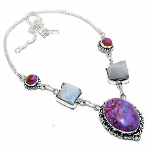 Copper Purple Turquoise, Moonstone Handmade Gemstone Jewelry Necklace 18" F867