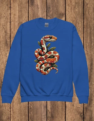 Kids corn snake crewneck sweatshirt, fun reptile gift for serpent enthusiasts.  - Image 1 of 4