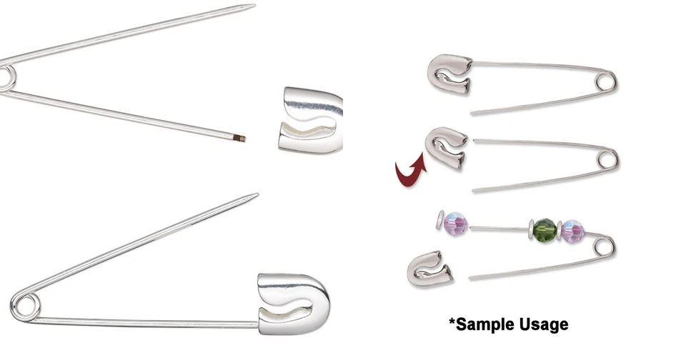 Safety Pin, 2 Silver Plated 2.4" Long Safety Friendship Pin with Removable Catch - Image 1 of 4