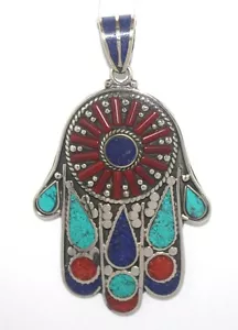 Hamsa pendant Tibet pendant Lapis Pendant Turquoise pendant Nepal pendant X - Picture 1 of 2