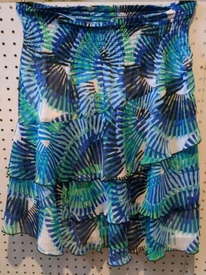 Fashion Bug Skirt Medium Layered Blue Black Green White - Image 1 of 4