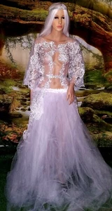 HEATHER White Illusion Embroidered Lace & Tulle Boho Bridal Wedding Ballgown Set - Picture 1 of 11