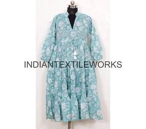 Handgefertigtes Damen-Baumwollkleid Handblockdruck indische Blume Partykleidung Maxikleid - Bild 1 von 5