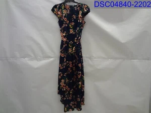 BooHoo Womens Size 8 Navy Cap Sleeve Tie Waist Floral Midaxi Dress - Picture 1 of 6