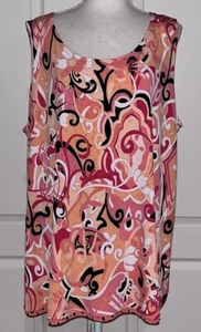 NWT Susan Graver Orange Liquid Knit Reversible Tank Top 2X Funky Retro Print Fun - Picture 1 of 4