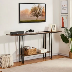 VECELO Couch Side & Console Table with 2 Outlets & USB Ports 9.8 Feet Power Cord - Picture 1 of 33