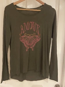 FIVE womens long sleeve Tshirt. Large. Olive green with pink/gold - Picture 1 of 5