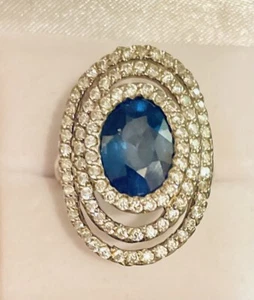 Estate 4.70CT Natural Womens Ceylon Sapphire Ring, Handmade, Sterling Silver - Picture 1 of 9