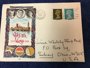 Britisches Frauenwahlrecht 1968 50. Jahrestag gestempelt Briefumschlag; Queen Briefmarken - Bild 1 von 4