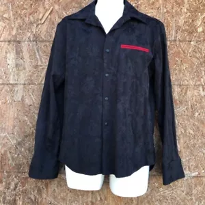 Tommy Gun Mens Button Front Shirt Black Floral Embossed Long Sleeves Pocket XL - Picture 1 of 6