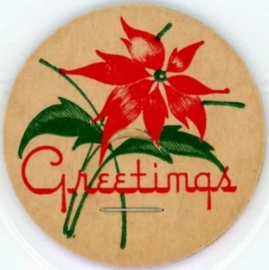 Milk Bottle Cap - Greetings - Poinsettia - red and green - 1 5/8" dia. -holiday - Picture 1 of 1