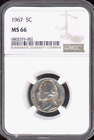 1967 JEFFERSON NICKEL 5 CENTS NGC MS66 UNC BU DETAILED COIN #G