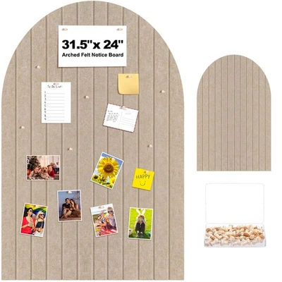 31.5 X24 Inch Large Arch Felt Bulletin Board with 50 Wooden Pushpins Decorati... - Image 1 of 4