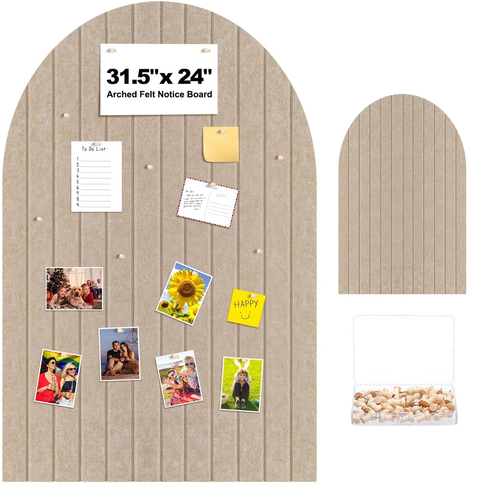 31.5 X24 Inch Large Arch Felt Bulletin Board with 50 Wooden Pushpins Decorati... - Image 1 of 4