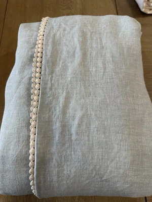 West Elm European Linen pom pom Duvet Mineral King EUC - Image 1 of 3