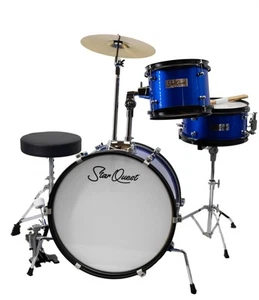 StarQuest Junior 3-Piece Drum Set, Metallic Blue Finish with Bass, Snare, Tom - Picture 1 of 10